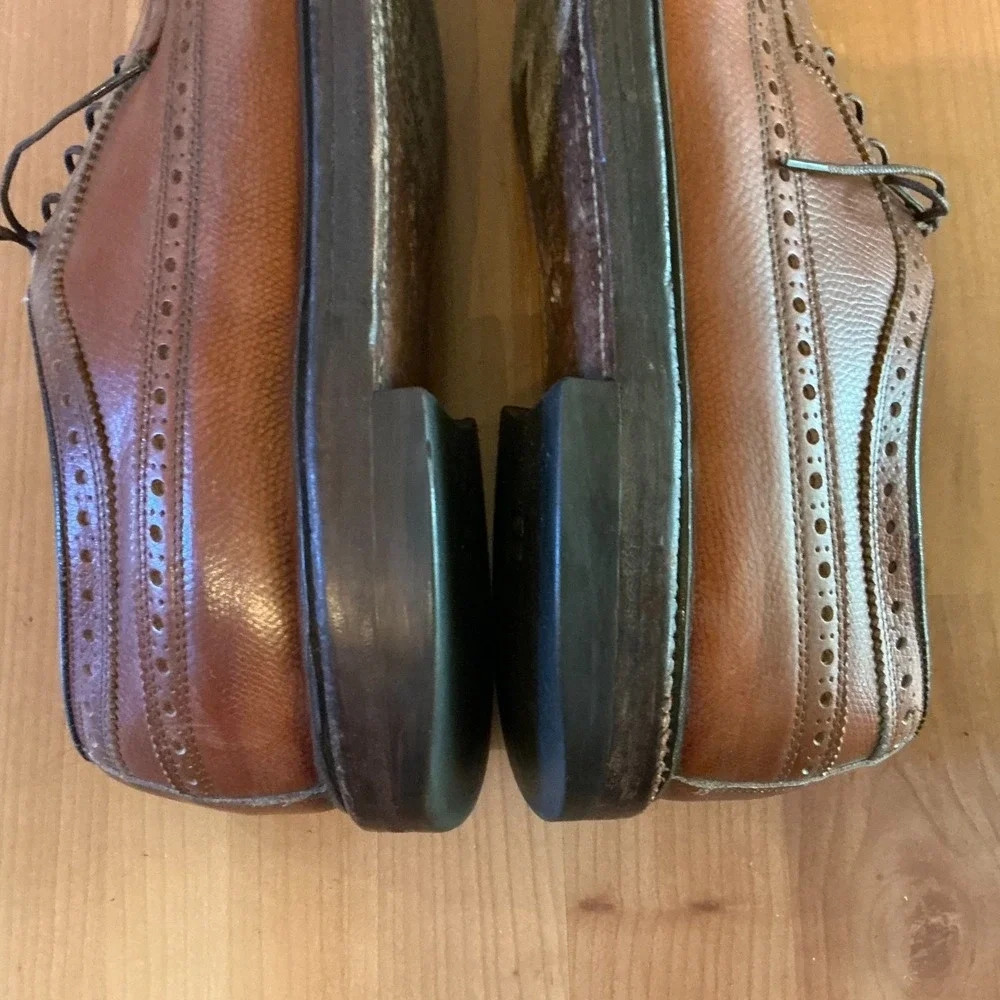 Vintage Nettleton Longwing Brogue Derby Shoes Brown Pebbled Leather Mens 12 AA/B